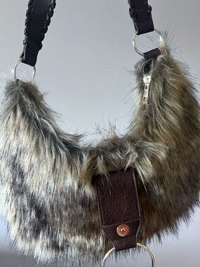 ASOS Faux Fur Shoulder Bag in Brown and Gray